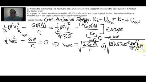 Escape Velocity Derivation and Calculation Examples - YouTube