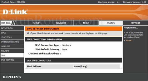 Dlink DIR-868L Screenshot IPv6NetworkInformation