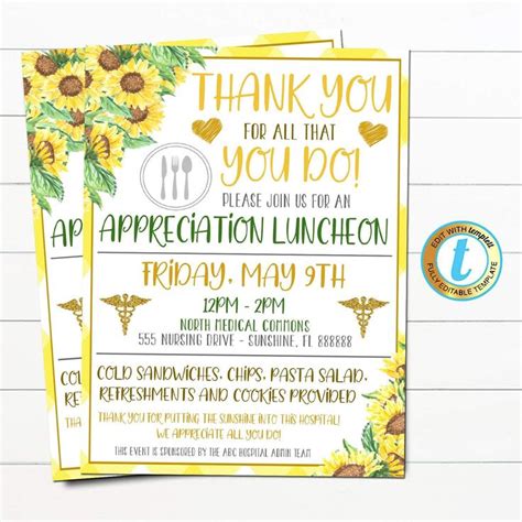 Nurse Appreciation Luncheon Invitation, Thank You Healthcare Workers ...