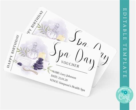 Spa Day Gift Voucher Printable Editable Spa Gift Certificate | Etsy