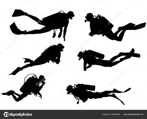 Set Scuba Diving Silhouette Stock Vector Image by ©miloskontra #181457974