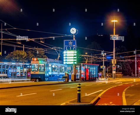 Tram station in Zurich at night, Switzerland, Europe Stock Photo - Alamy