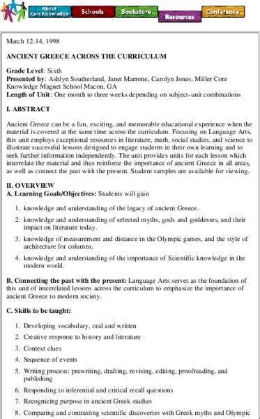 Ancient Greece Across the Curriculum Lesson Plan for 6th Grade | Lesson ...