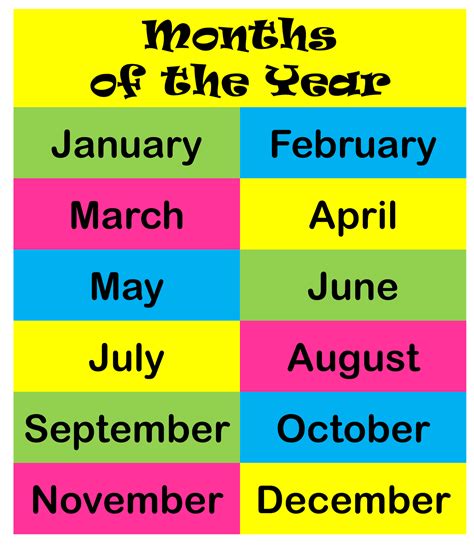 Months Of Year Printable