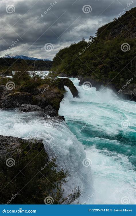 Petrohue River Waterfalls with Hills in the Background Stock Photo ...