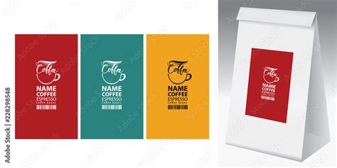 Paper packaging with label for coffee beans. Set of three vector labels ...