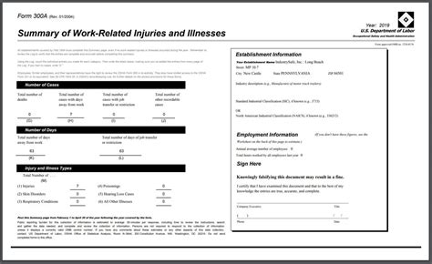 Printable Osha 300A Form