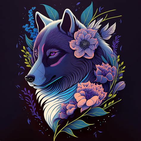 Fox Wearing Purple Flowers in Her Ear Digital Art by Kailooma X TheDol ...