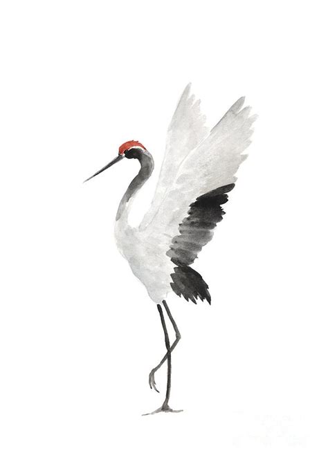 Crane Bird Wall Hanging Watercolor Illustration Painting by Joanna ...