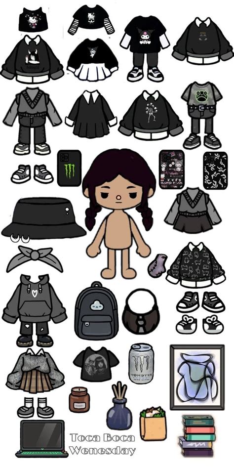 the paper doll has many different clothes and accessories