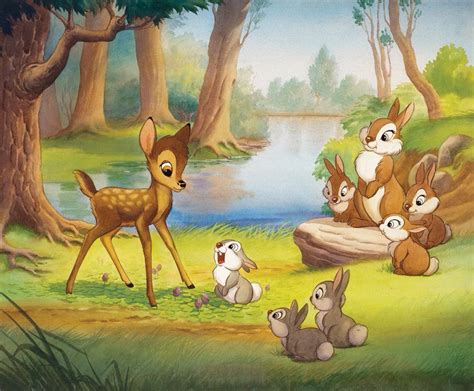 New York Graphic Society Walt Disney Watercolour Painting of Bambi and ...