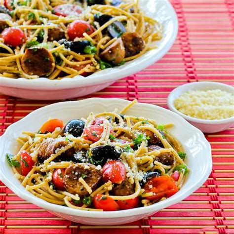 Whole Wheat Spaghetti Salad with Italian Sausage, Tomatoes, Olives, and ...