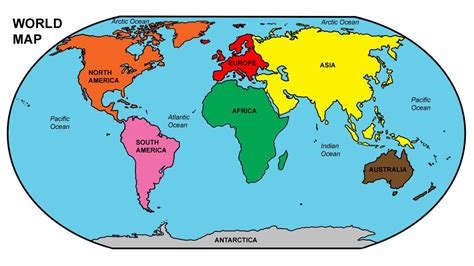 printable world map with continents and oceans labeled - continents and ...