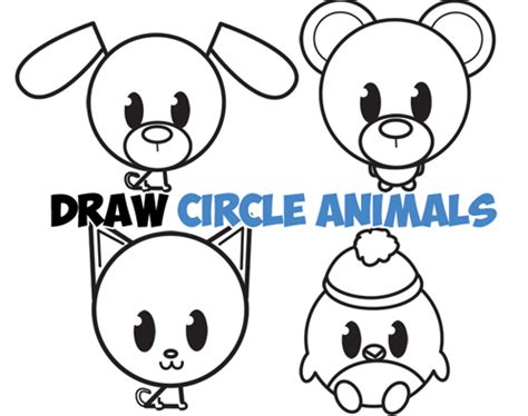 Big Guide to Drawing Cute Circle Animals Easy Step by Step Drawing ...