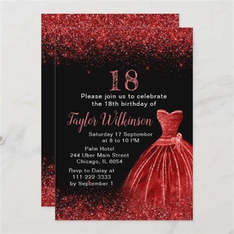 Bright Red Dress Faux Glitter Birthday Party | Zazzle.com | Glitter ...