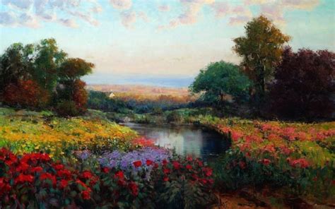 art, Painting, Oil, Flowers, Landscape, Lake, Eric, Wallis, Meadow ...