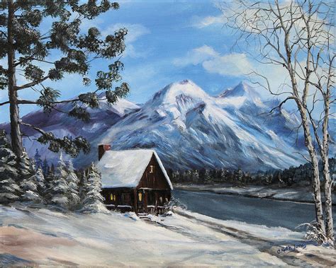 Snowy Mountain Cabin Painting by C Keith Jones - Fine Art America