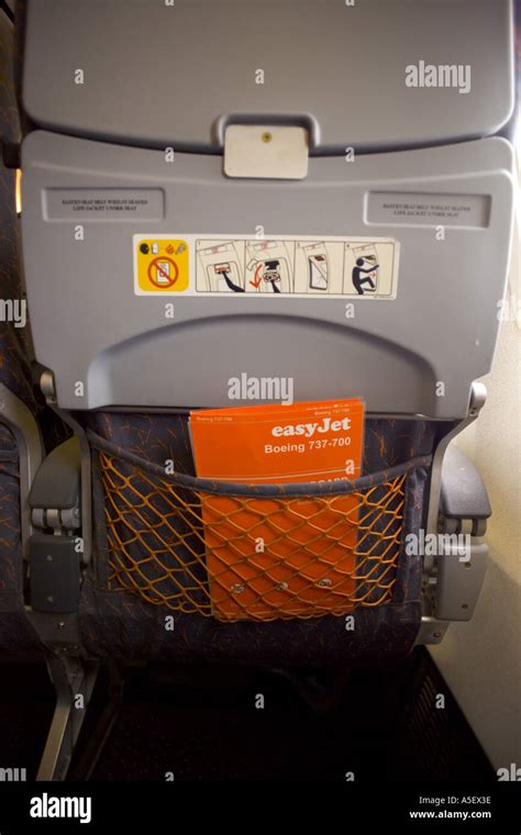 UK BRISTOL EASYJET BOEING 737-700 INTERIOR BACK VIEW OF CHAIR WITH ...