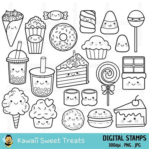 Kawaii Sweet Treats Clipart, Kawaii Sweet Snacks Clipart, Cute Snacks ...