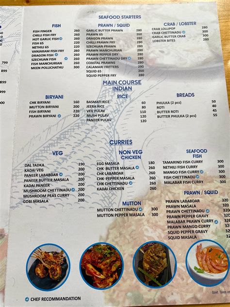 Menu at De Bluefin Seafood Restaurant, Puducherry