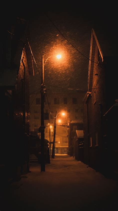 Download Wallpaper Street, Lights, Night City, Winter, Dark - Dark ...