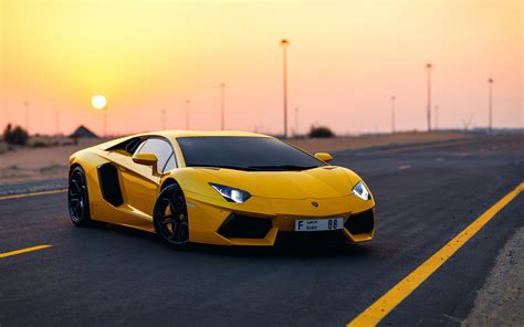 Wallpaper Yellow Lamborghini Aventador supercar at dusk 1920x1200 ...