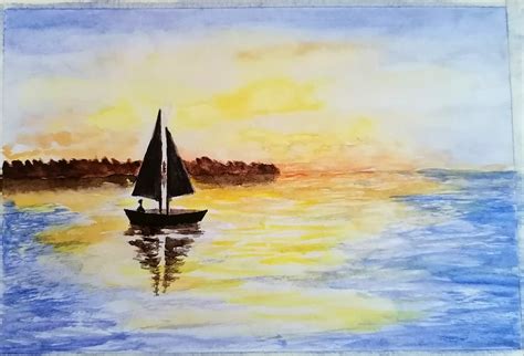 How to paint sunset boat silhouette with watercolors - My Art Aspirations