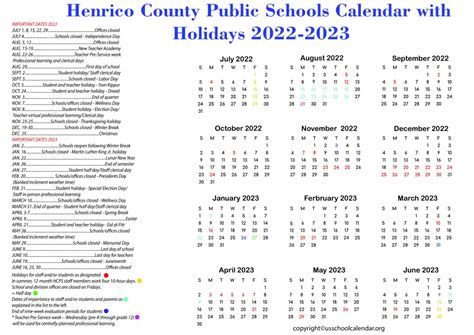 Henrico County Public Schools Calendar 2023 - US School Calendar