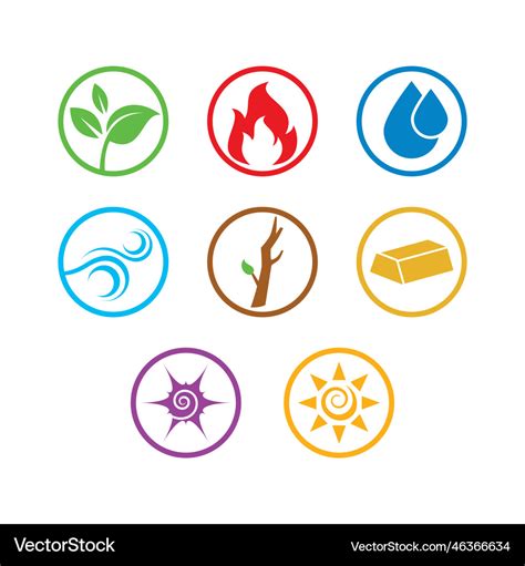 Five elements and nature symbols icon set Vector Image