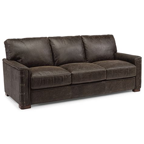 Flexsteel Latitudes - Lomax Rustic Leather Sofa with Nailhead Details ...