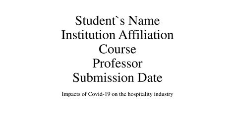 SOLUTION: Impact Of Covid 19 On Hospitality Industry Final - Studypool