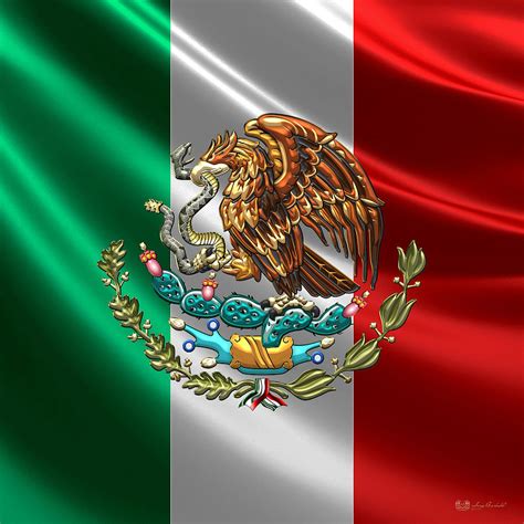 Mexico - Coat of Arms over Flag Digital Art by Serge Averbukh - Pixels