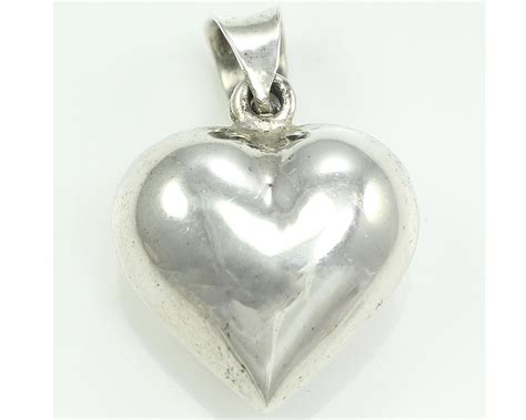 1980's Silver Puffed Heart Necklace Pendant - 925 Sterling Puffy Heart ...