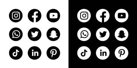 Social Media Icons Black And White Round 9826484 Vector Art at Vecteezy