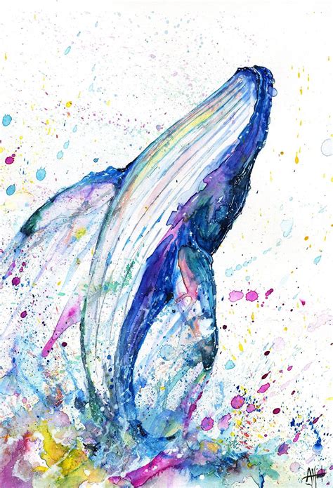 Breach, Ink and Watercolor, A4 | Whale painting, Canvas art, Whale art