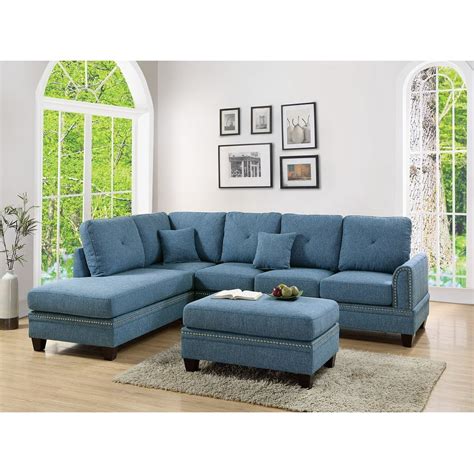 2-pcs Sectional Sofa Blue Modern Sectional Reversible Chaise Sofa ...