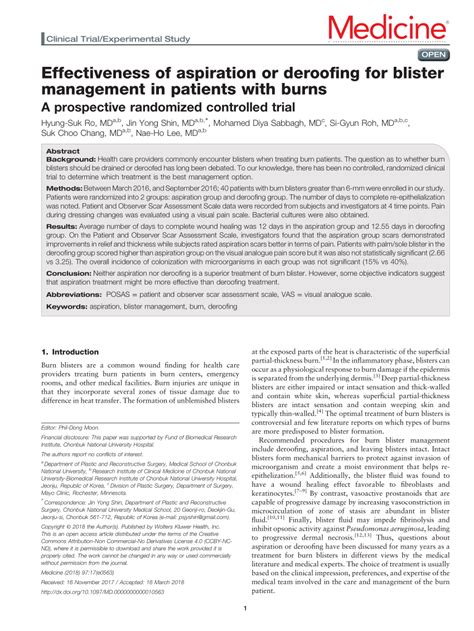 (PDF) Effectiveness of aspiration or deroofing for blister management ...