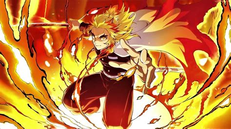 an anime character with blonde hair standing in front of flames