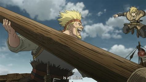 Thorkell using a tree trunk as a weapon