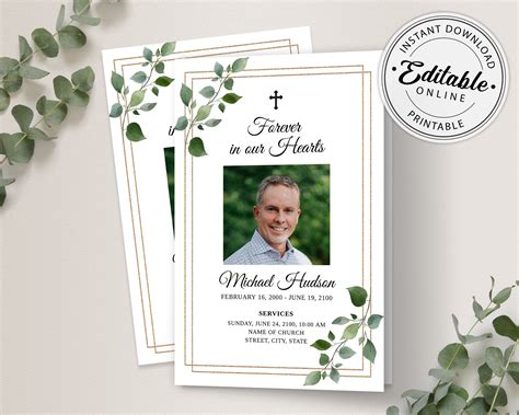 Funeral Program Template Editable Memorial Program Template - Etsy ...