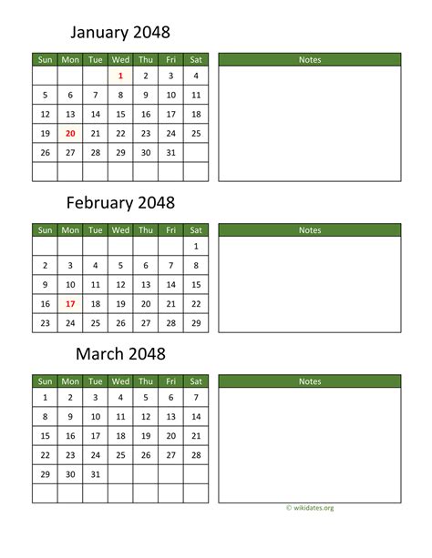 Printable 2048 Calendar | WikiDates.org