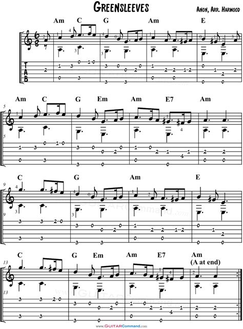 Greensleeves Guitar TAB with Chords | Guitar tabs, Guitar chords and ...