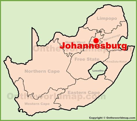 Johannesburg location on the South Africa Map - Ontheworldmap.com