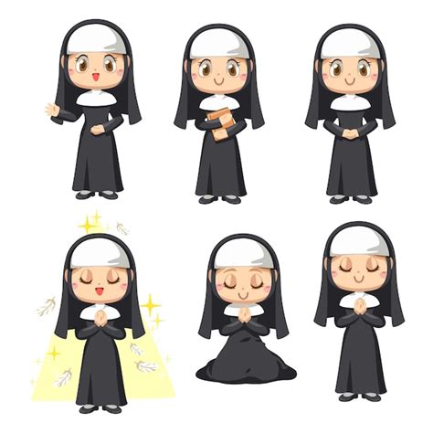 Free Vector | Set of young catholic priest female preaching