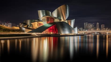 Premium AI Image | Night view of Guggenheim Museum Bilbao