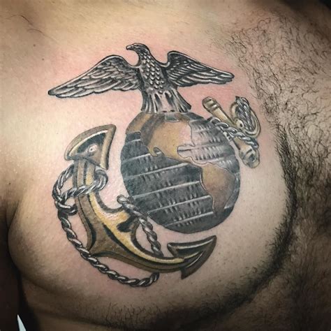 USMC chest tattoo. Gold metal looking #usmc #tattoo | Usmc tattoo ...