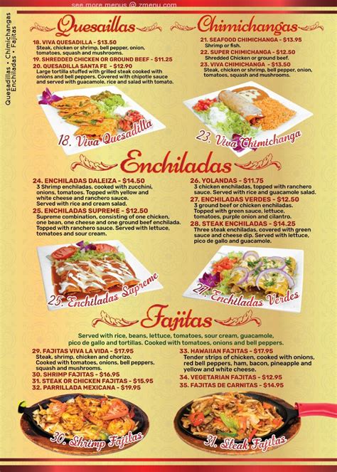 Online Menu of Viva La Vida Mexican Cuisine Opelika Restaurant, Opelika ...