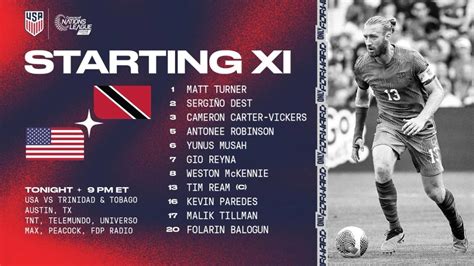 USMNT vs. Trinidad & Tobago: Starting XI & Lineup Notes | Concacaf ...