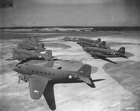 Brand new Douglas C-47s ('Skytrain') on the tarmac at an unidentified ...