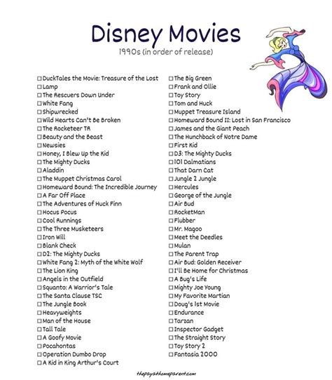 Free Disney Movies List of 400+ Films on Printable Checklists | Walt ...